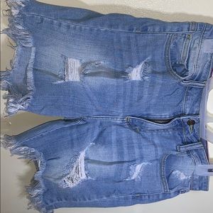 Jean distressed mid shorts
